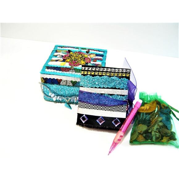 Handcrafted Gemstone Accent Trinket Jewelry Keepsakes Box w/ Mini Journal Diary - Picture 1 of 10